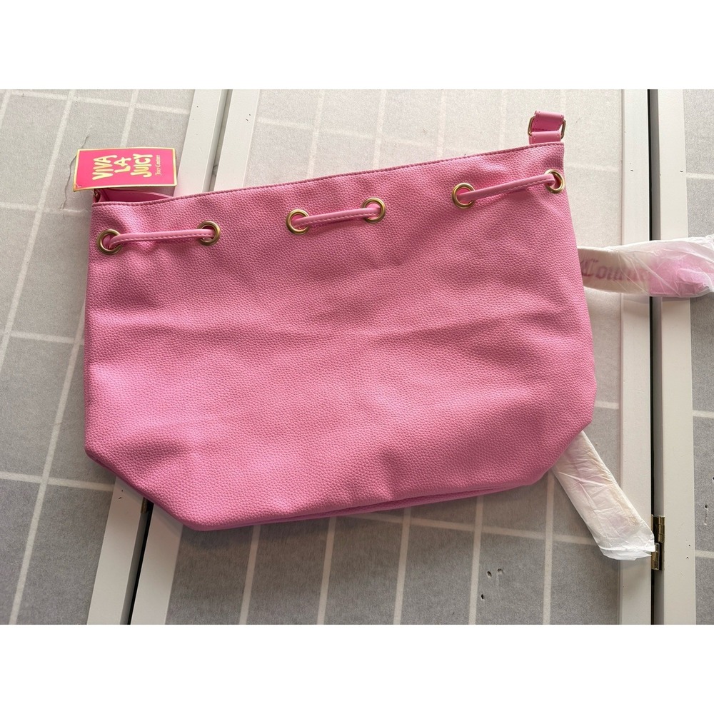 NWT Juicy Couture Pink Bubblegum Bucket Drawstring Shoulder/Cross Body Bag Purse - Picture 5 of 8